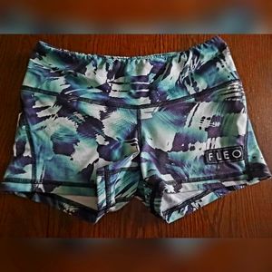 Fleo shorts, size small, 3.25" inseam, green and black